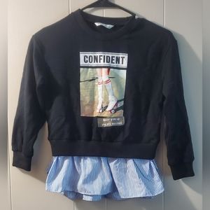 SHEIN girls size 7‎ black crop sweatshirt rollerskating Be Confident